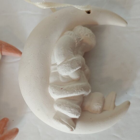 Ceramic Clay Half Moon Sleeping Santa Christmas Tree Holiday Ornaments Vintage - Picture 4 of 10